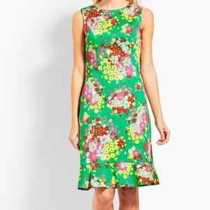 Talbots SPRINGTIME FLORAL SHIFT DRESS Green Flounce Ruffle Hem Plus Size 14W